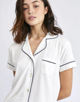 Pijama Algodón Pima Mujer - Boyfriend Corto - Ivory - Munai
