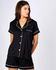 Pijama Algodón Pima Mujer - Boyfriend Corto - Negro - Munai