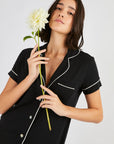 Pijama Algodón Pima Mujer - Boyfriend Corto - Negro - Munai