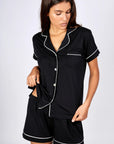 Pijama Algodón Pima Mujer - Boyfriend Corto - Negro - Munai