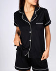 Pijama Algodón Pima Mujer - Boyfriend Corto - Negro - Munai