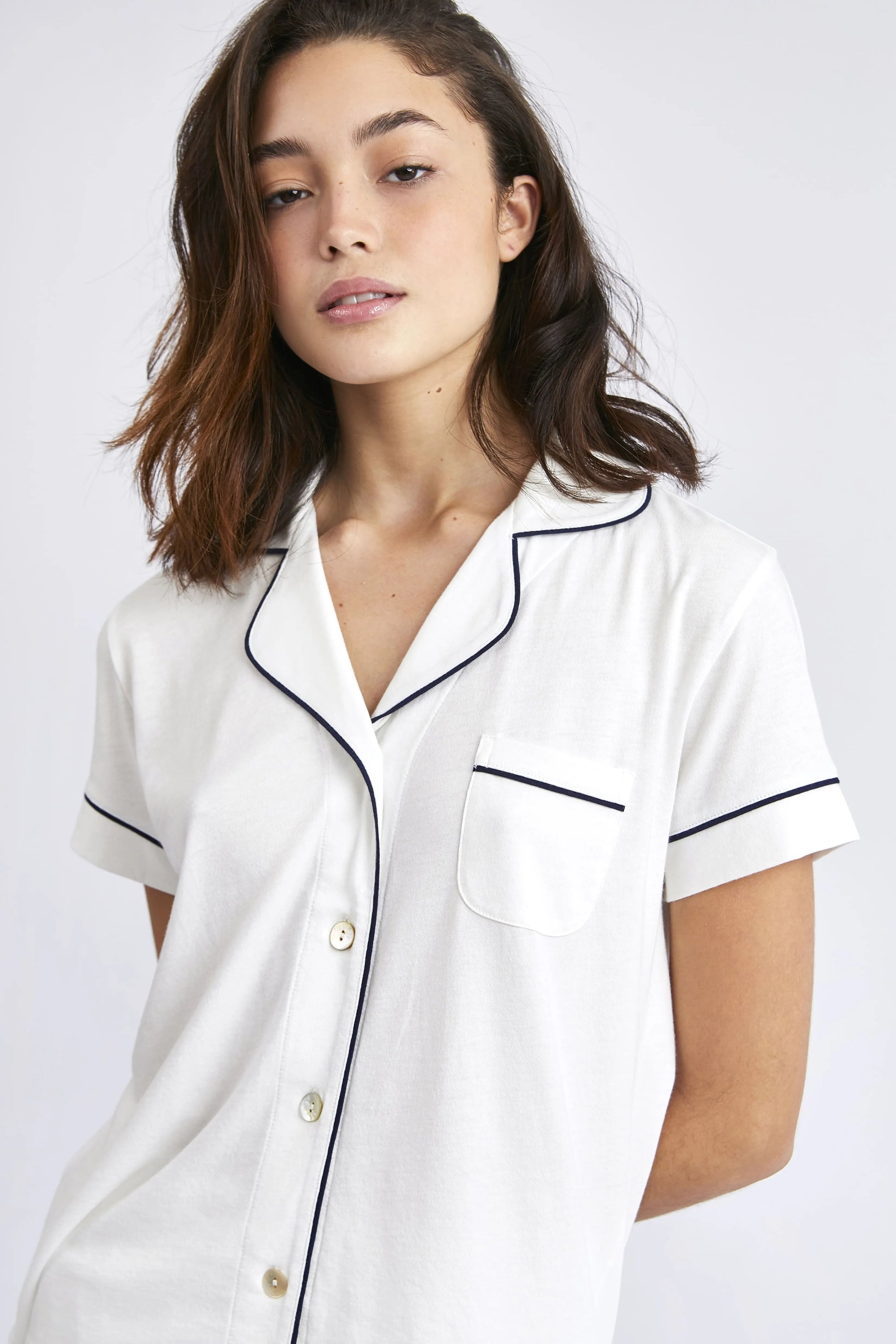 Pijama Algodón Pima Mujer - Boyfriend Corto - Ivory - Munai
