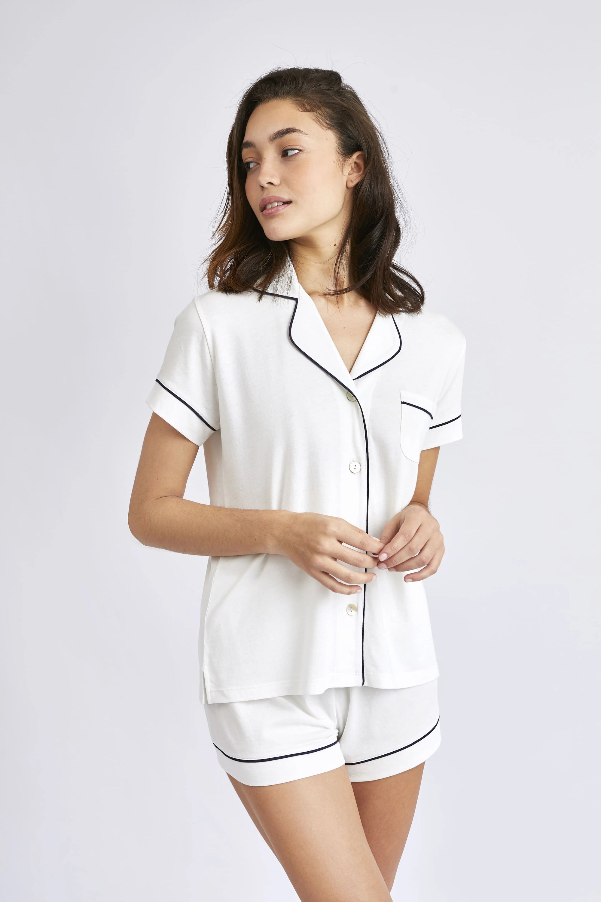 Pijama Algodón Pima Mujer - Boyfriend Corto - Ivory - Munai