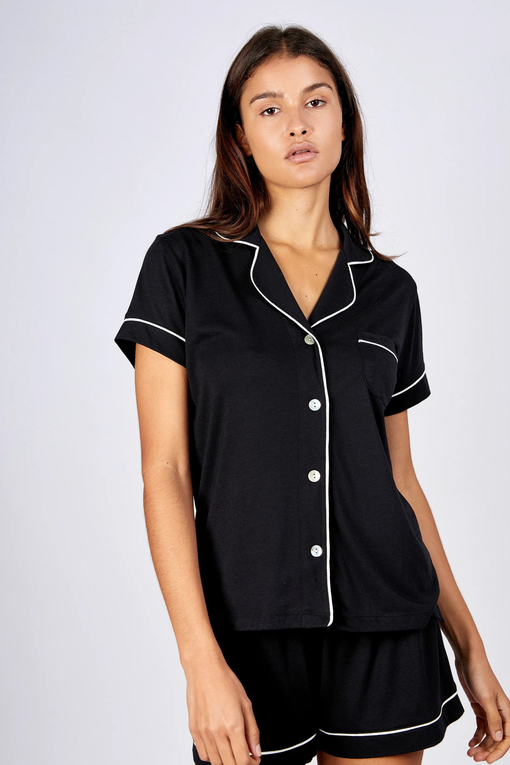 Pijama Algodón Pima Mujer - Boyfriend Corto - Negro - Munai