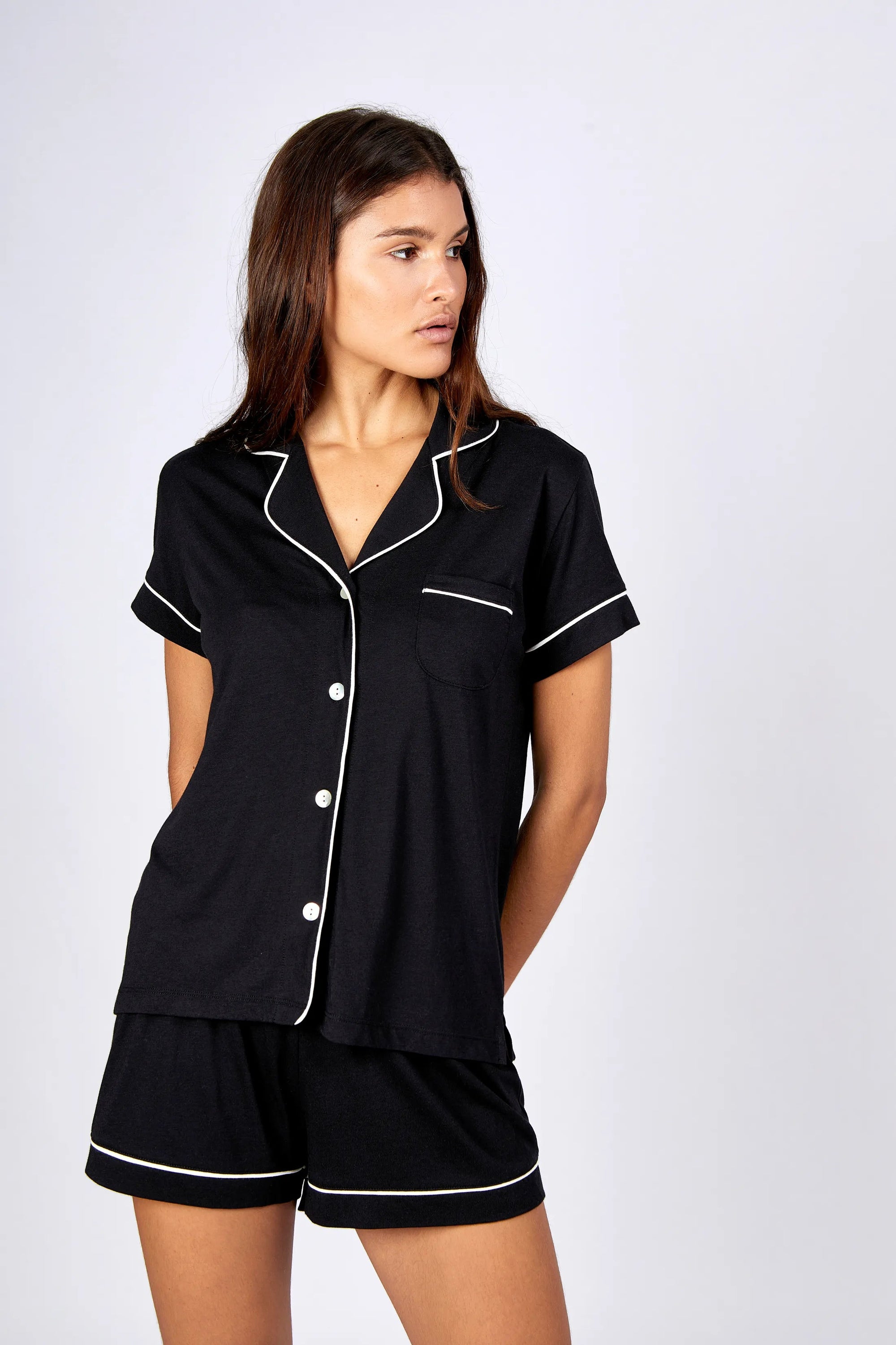 Pijama Algodón Pima Mujer - Boyfriend Corto - Negro - Munai