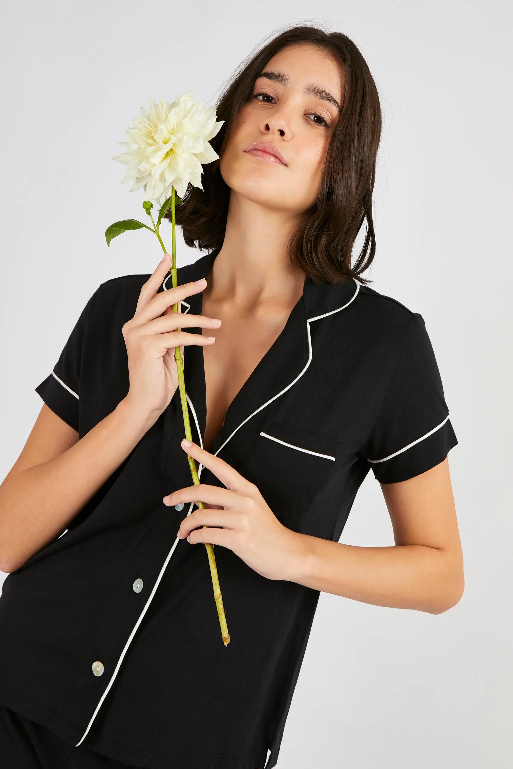 Pijama Algodón Pima Mujer - Boyfriend Corto - Negro - Munai