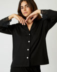 Pijama con Encaje Largo Estilo Boyfriend Vera Bridal - Negro y Rosa - Munai
