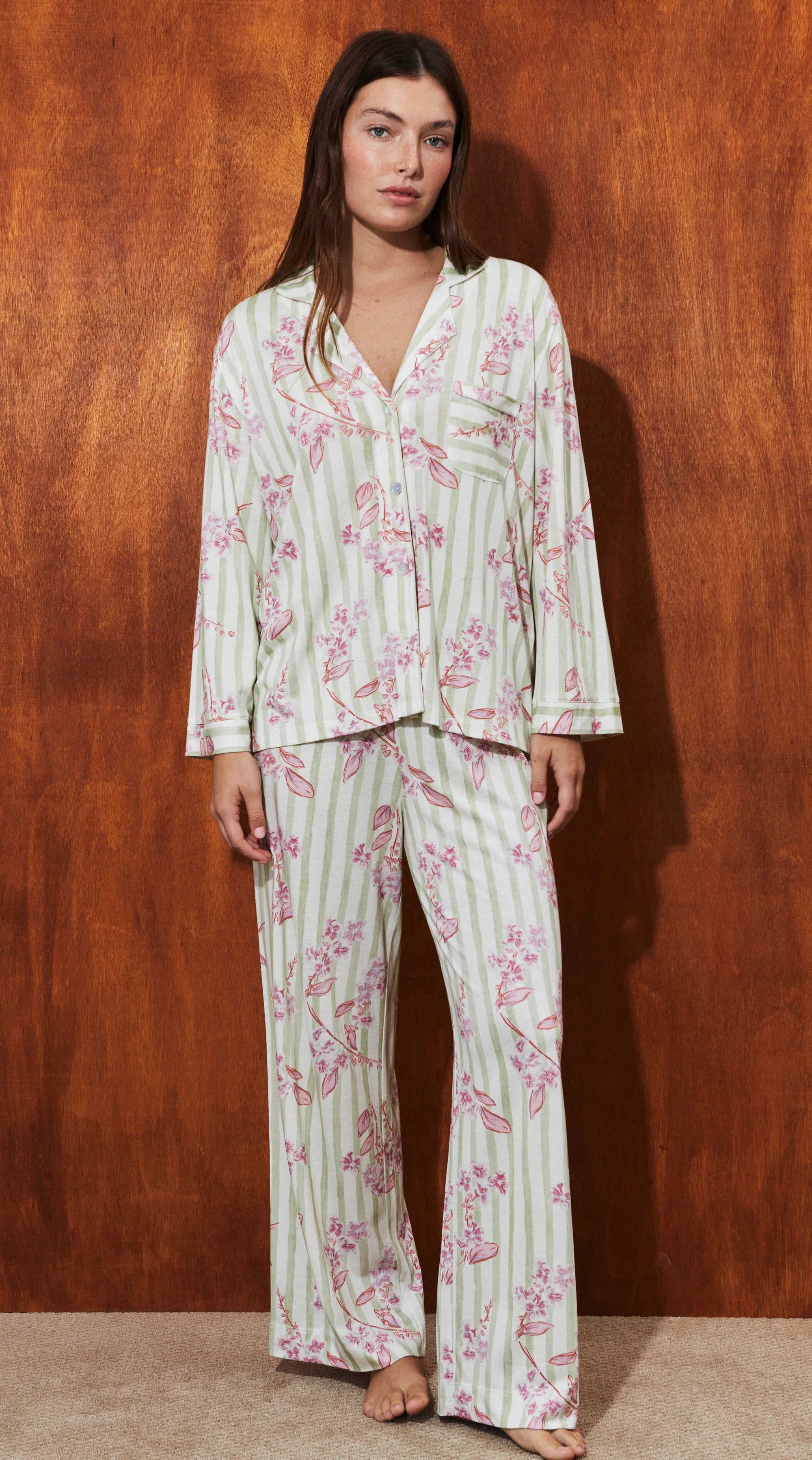 Pijama Boyfriend Vera - Set Floral Stripes - Munai