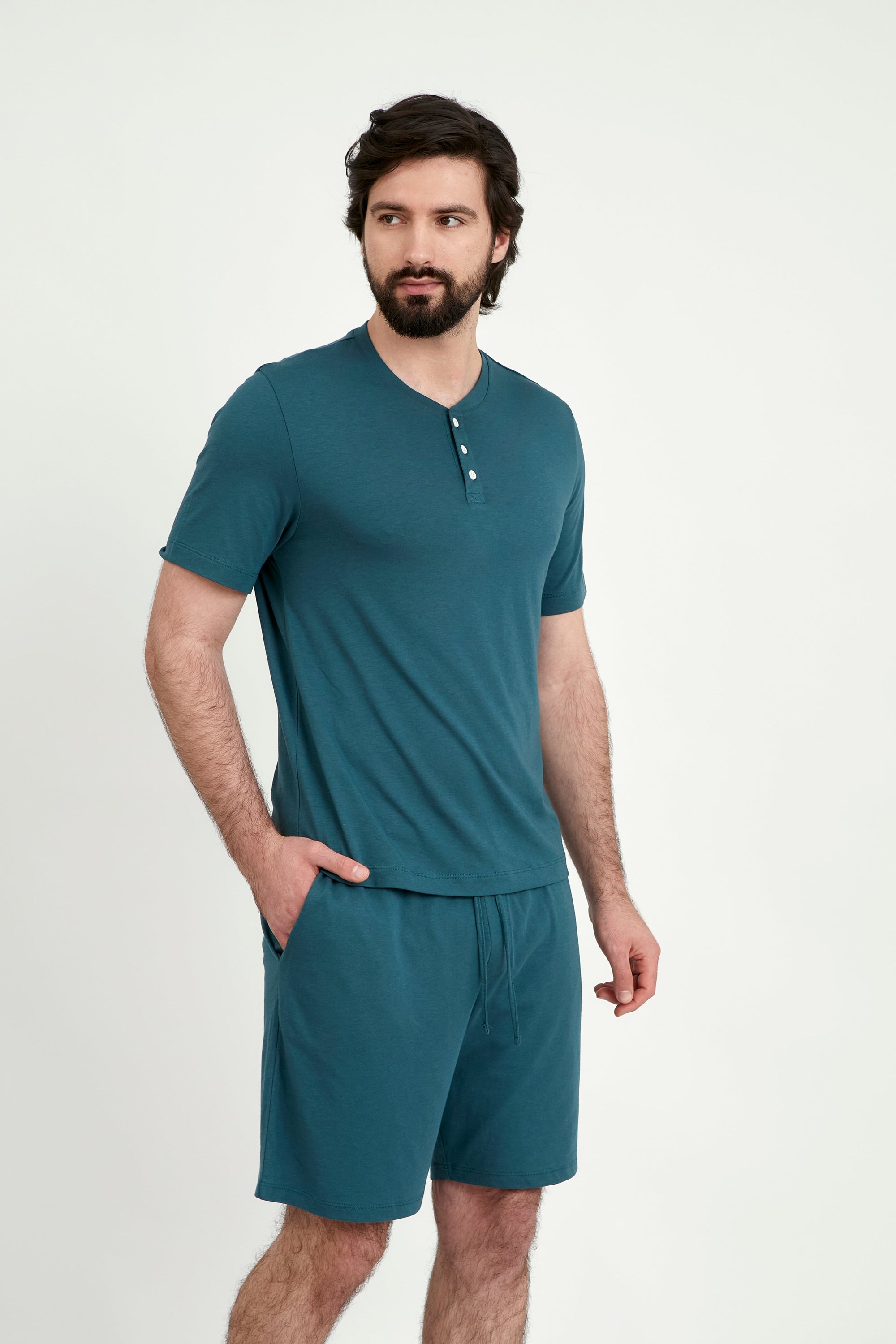 Pijama Corta Hombre Henley - Atlantic Green - Munai